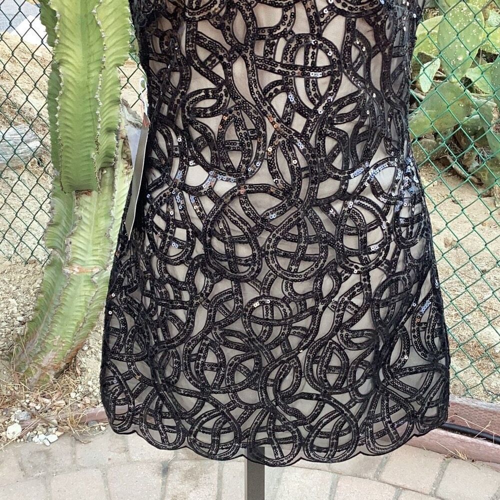 NWT Bebe Frosty Organza Sequin V-Neck Mini Dress Black Women’s XS - Picture 5 of 13